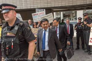 This is how the Vedanta investors enter the AGM amidst loud protest and under UK Police protection at Barbican London on 5 August 2016